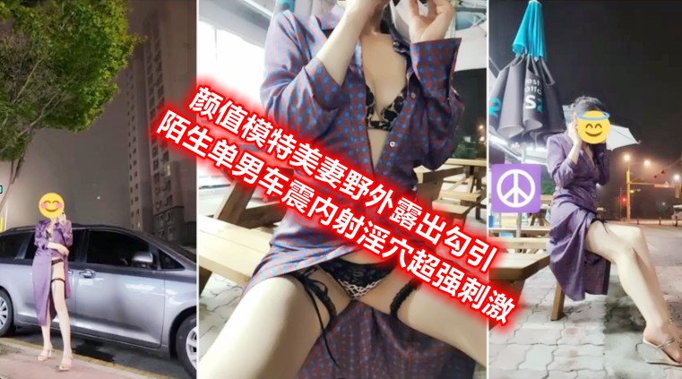 颜值模特美妻野外露出勾引陌生单男车震内射淫穴，超强刺激