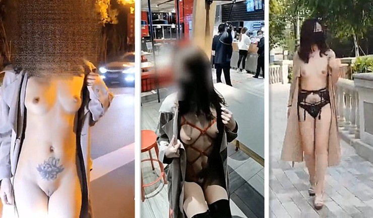 露出女神2】全裸路边露出自慰，情趣内衣人前露出，这身材真的很美