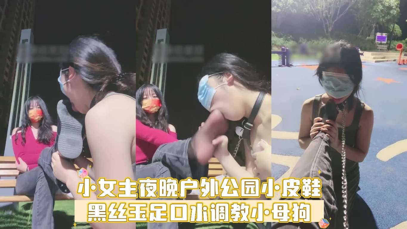 ①小女主夜晚户外公园小皮鞋黑丝玉足口水调教小母狗
