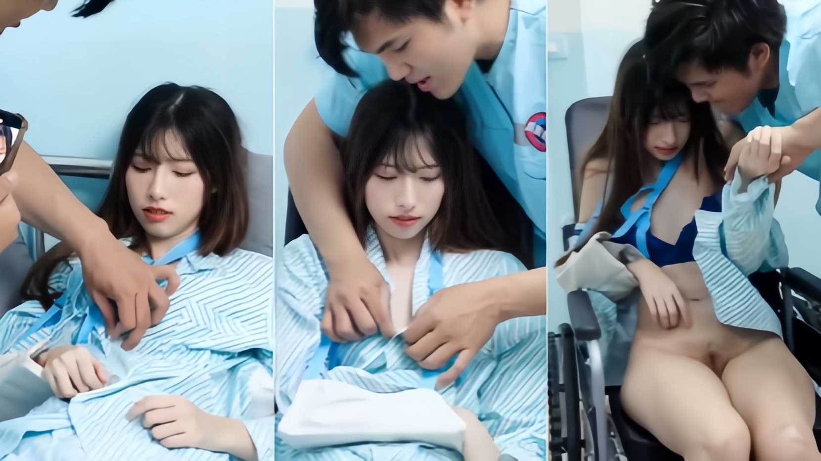 千金小姐在住院时遭到无耻男看护色情按摩，只能看着男看护对自己进行色情按摩，随着鸡巴插入逐渐陷入佳境