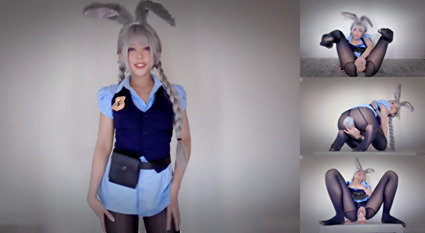 亚裔童颜 Kittyxkum 4.11订阅新作 疯狂动物城cos 精油足交开裆黑丝自慰！