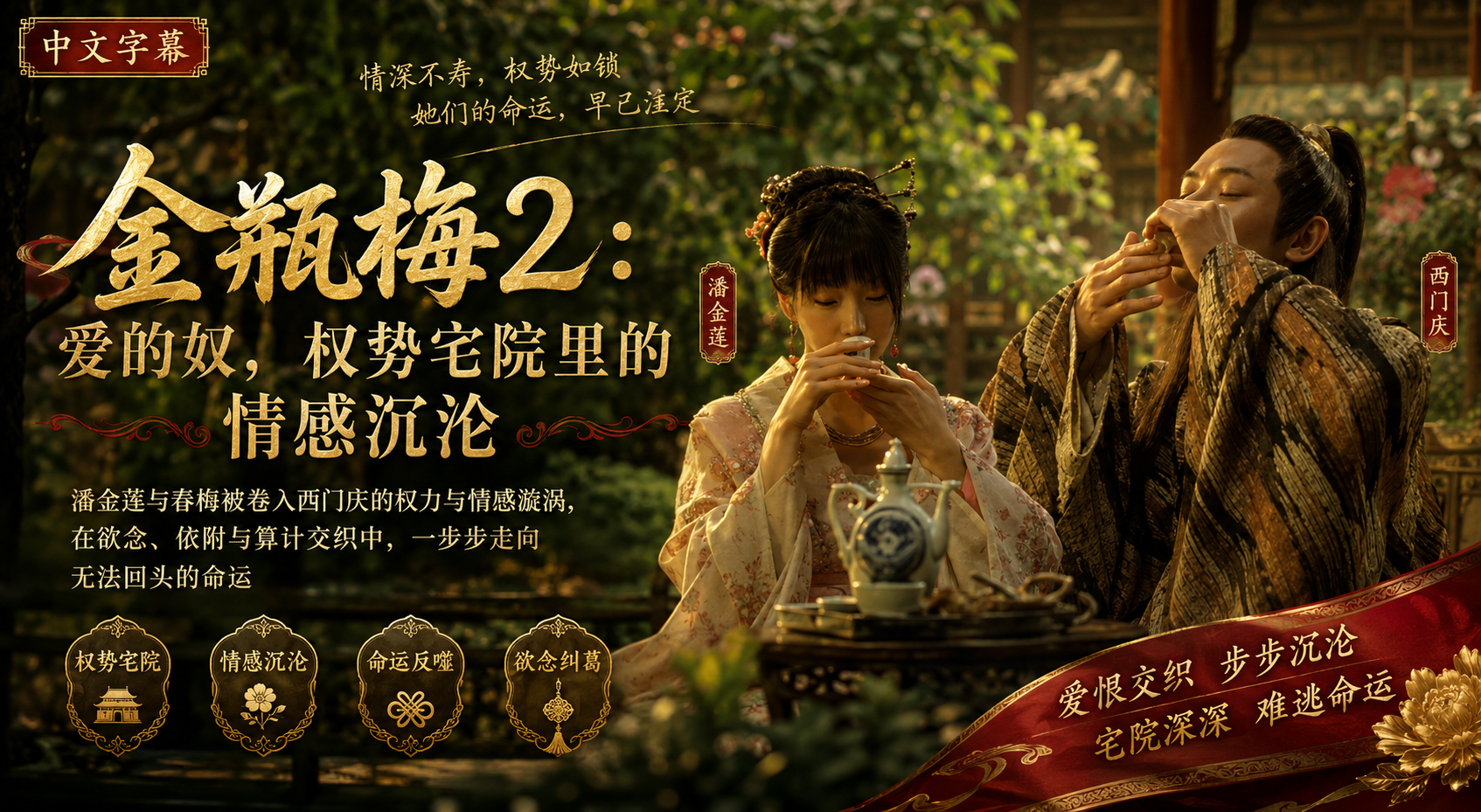 金瓶梅2 爱的奴 潘金莲春梅甘心做西门庆性奴 床上轮流侍奉浪叫被干到高潮