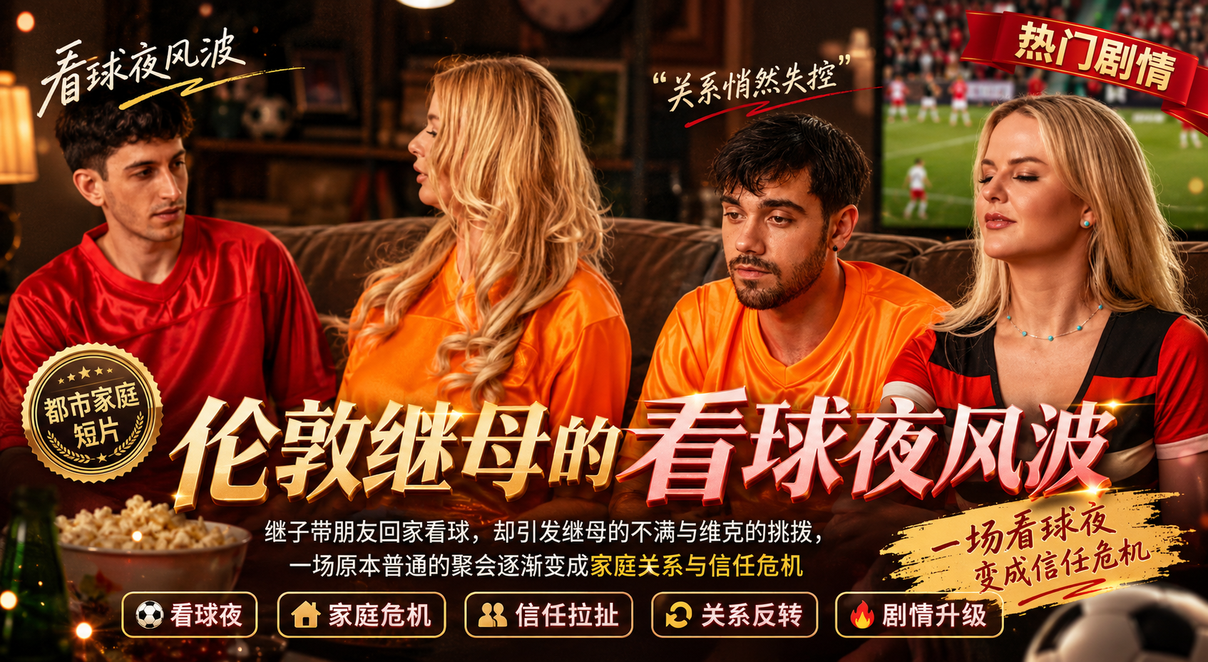 伦敦继母不满继子带朋友看球 被维克刺激后交换老公当场群P大战