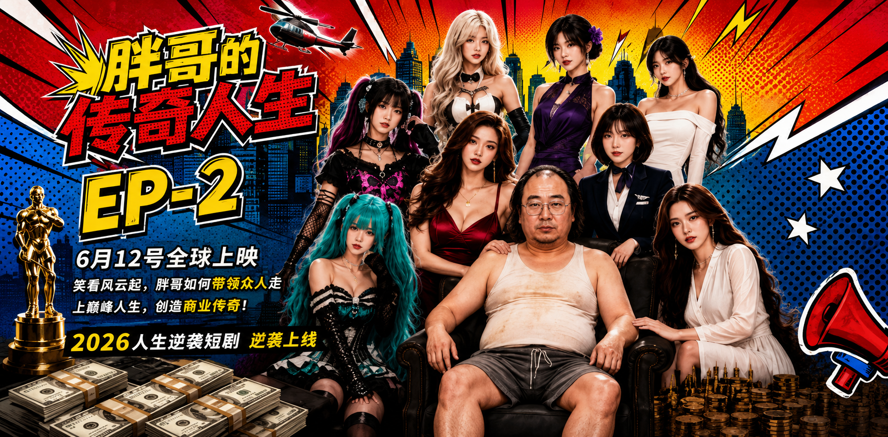 胖哥的传奇人生 AI短剧第二集 胖哥逆袭美女老板娘的激情一夜