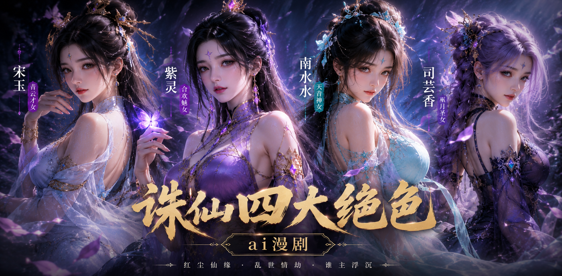 宋玉 紫灵 南水水 司芸香 ai漫剧 国漫女角色激情相遇热烈缠绵 柔美身姿互动销魂一刻