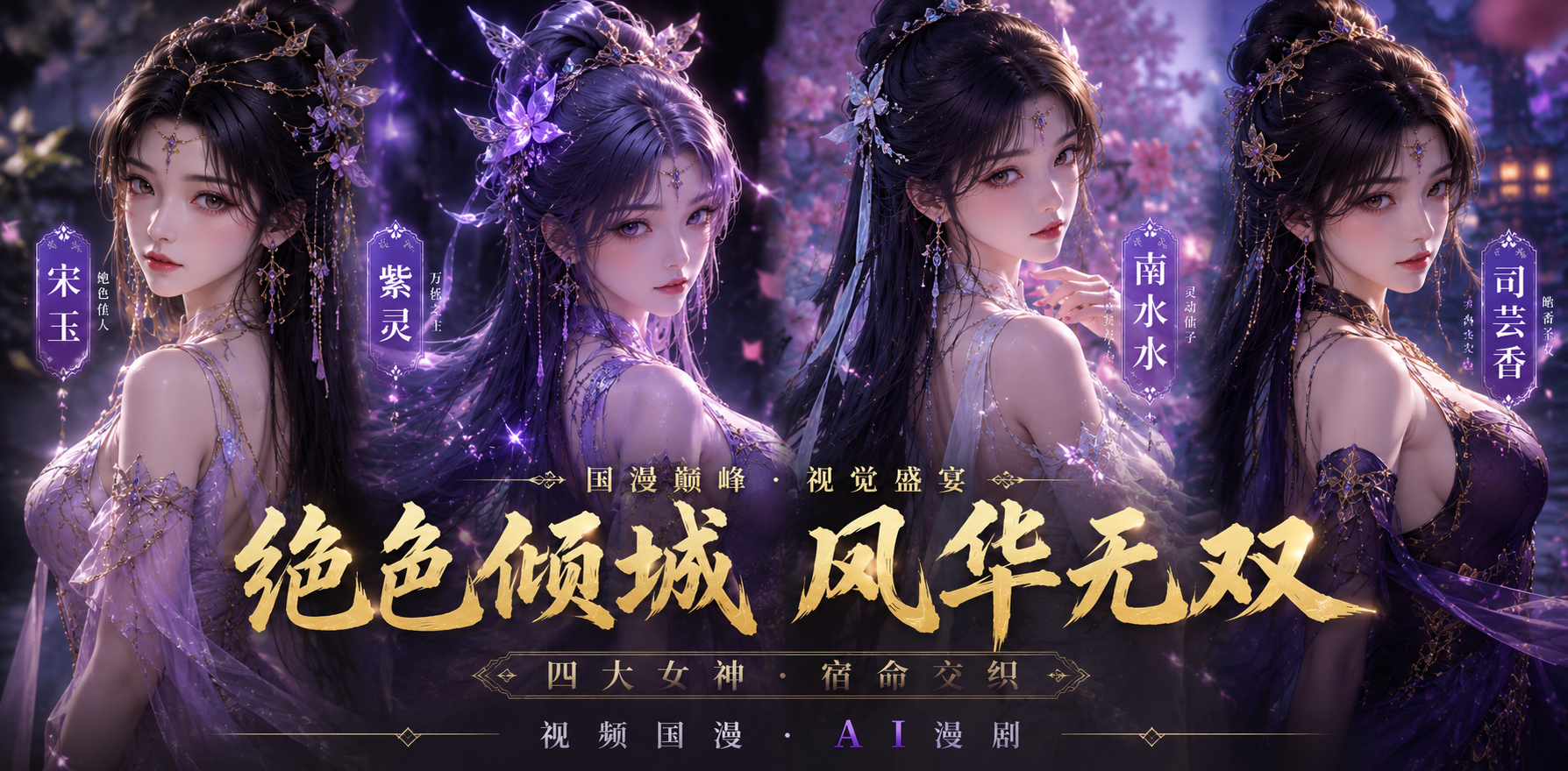 宋玉 紫灵 南水水 司芸香 视频 国漫 ai漫剧 她们四人相处后那些暧昧纠缠让人心痒难耐