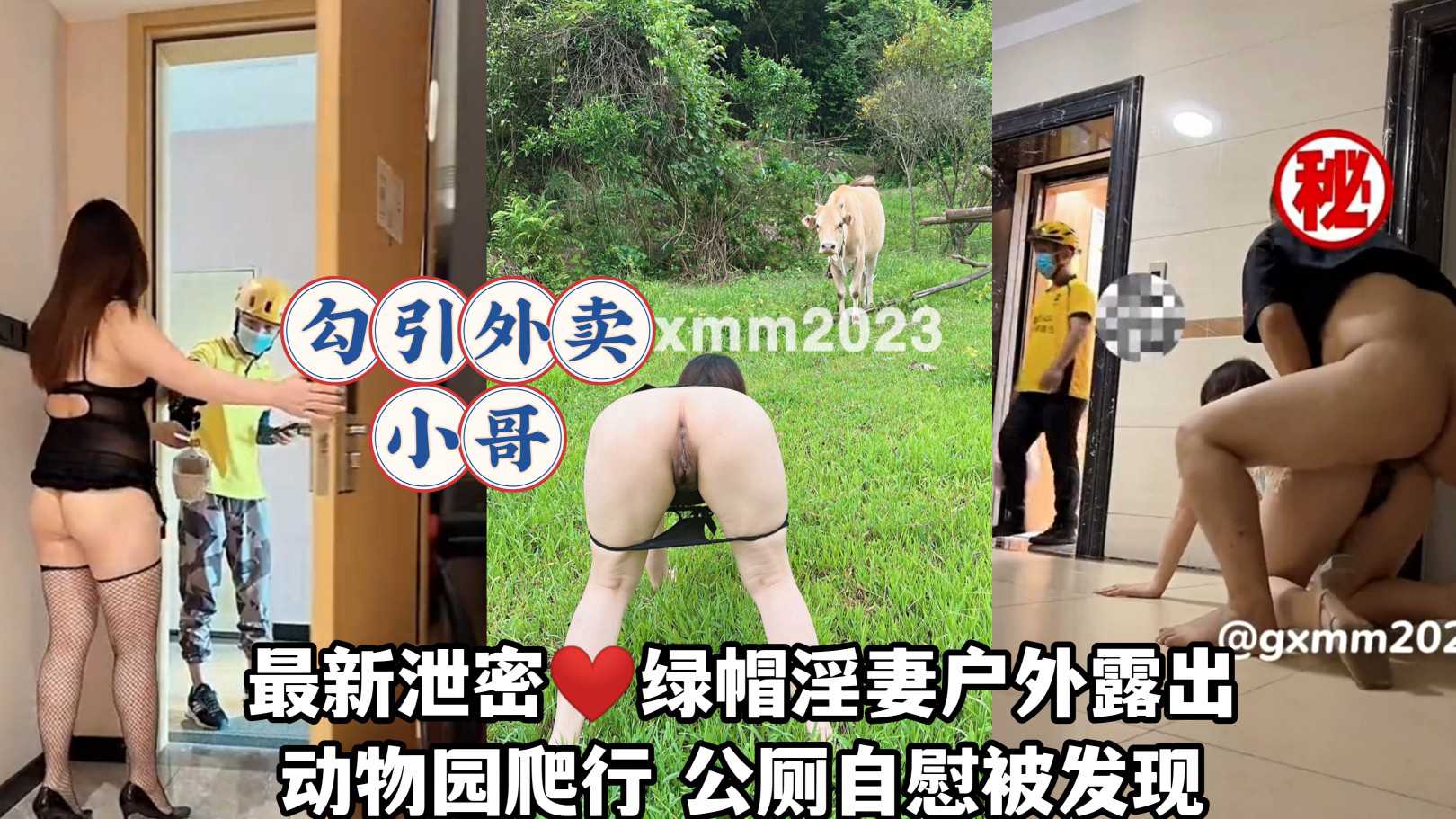 ②最新泄密❤️绿帽淫妻户外露出~动物园爬行~公厕自慰突然来人~勾引外卖小哥！